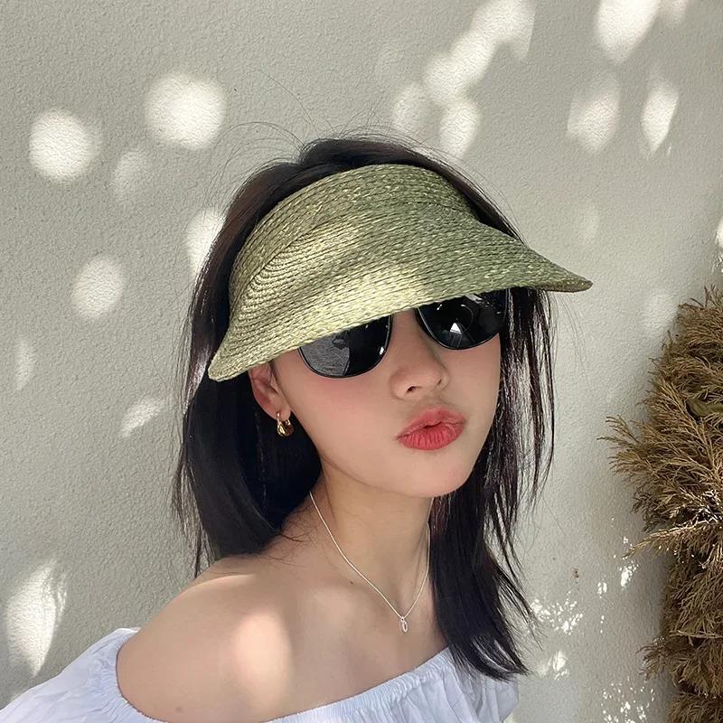 INS Hepburn Version Summer Eaves Empty Top Sun Hats For Women Headband Type Versatile Casual Roofless Beach Straw Cap Gorras