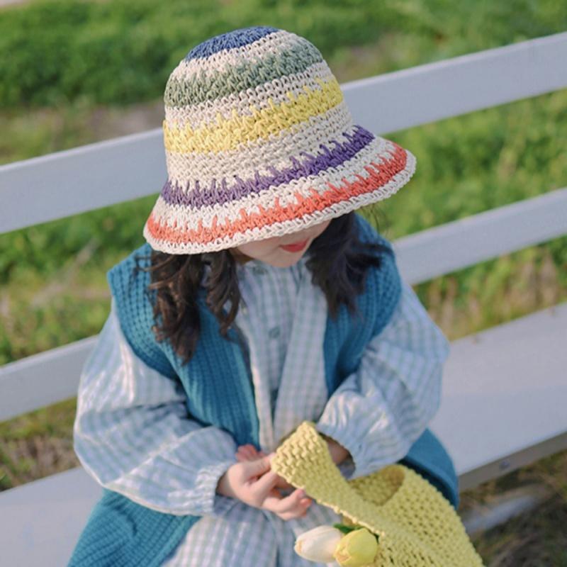 Шапочка для девочки, шляпа от солнца, детская соломенная шляпа, шляпа от солнца, разноцветная детская шляпа
