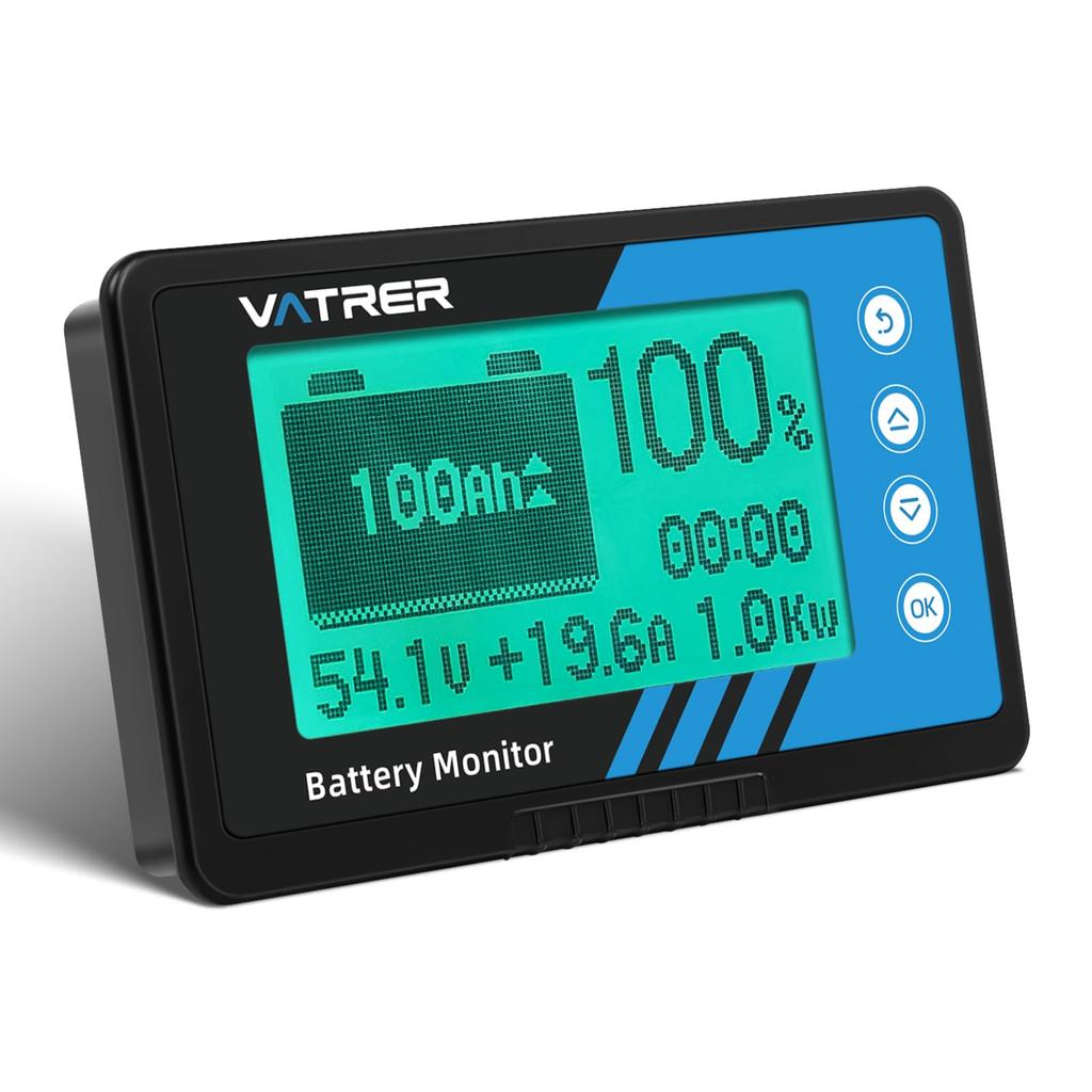 VATRER Измеритель мощности с шунтом 500А и ЖК-дисплеем, низковольтный сигнал тревоги, 8-120В Напряжение/Ток