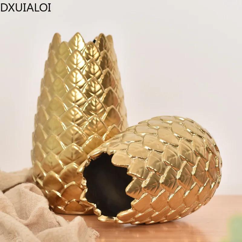 DXUIALOI простая и креативная керамическая гальванизированная золотая ваза, настольная цветочная композиция для гостиной, украшение для дома