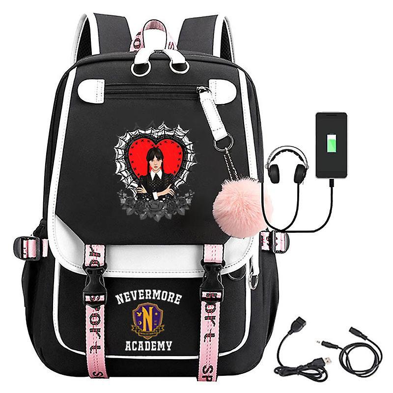 Wednesday Addams Backpack Nevermore Academy Student Boys Girls Schoolbag Travel Waterproof Fur Ball Laptop Backpack Notebook Bag
