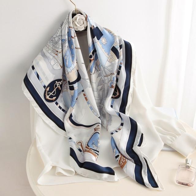 90 *90cm Square Silk Scarf Women Shawls Neckerchief Designer Print Chiffon Hijab Scarf Foulard Lady Neck Scarves Soft Big Bandana
