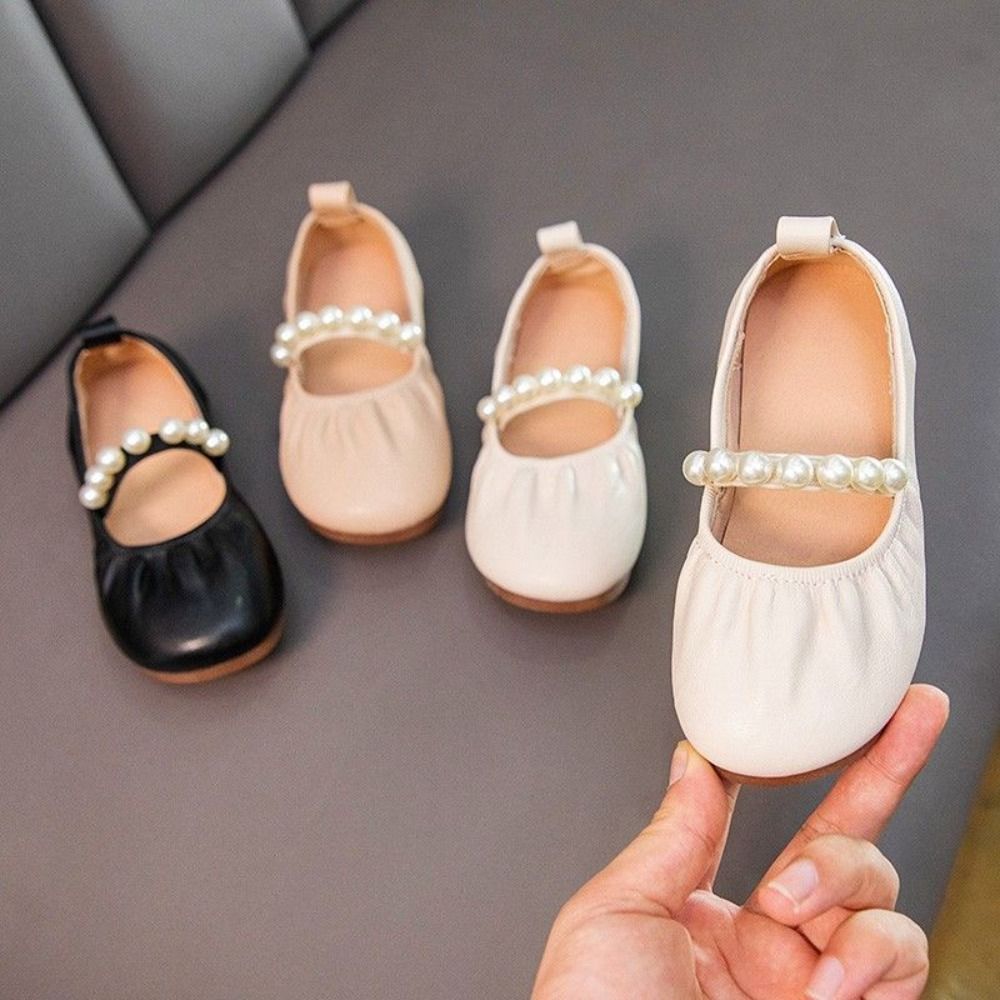 Fashion Sweet Children Leather Shoes Soft Soled Lightweight Mary Jane Shoe Pearl Slip-on Style Girls Princess Shoes Party