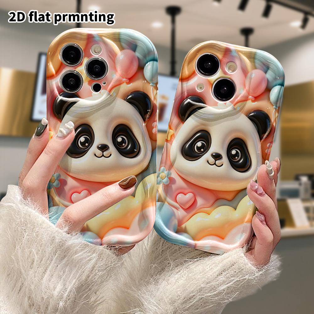 Phone Case: 2D flat design suitable for iPhone 18 17 16 15 14 13 Pro protective case, big panda head, perfect Christmas and Halloween holiday gift