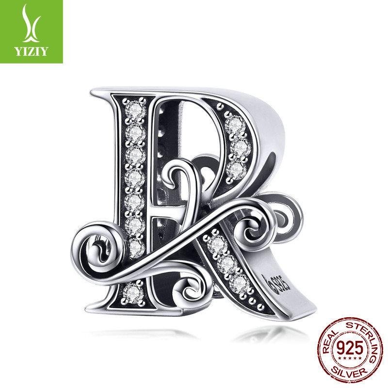 Браслет из 26 букв, аксессуар с бусинами, бусины из циркониевого стерлингового серебра, рассыпные бусины Bsc030