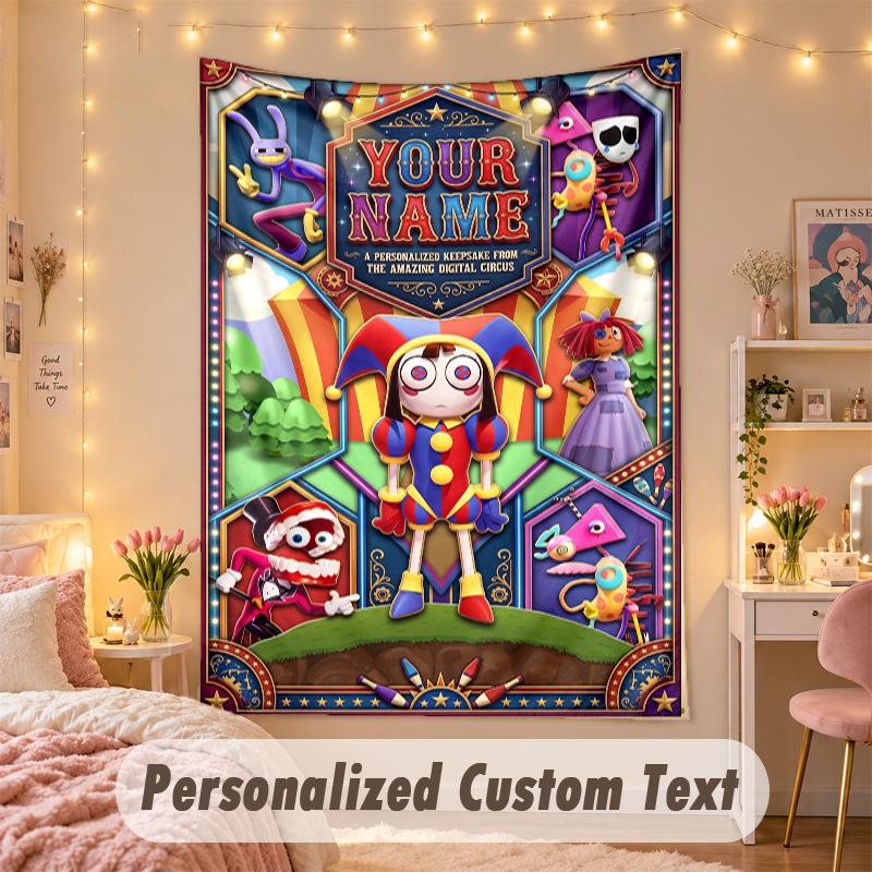 Custom Personalized Tapestry,The Amazing Digital Circus Print Custom Name Text Wall Art Hanging for Bedroom