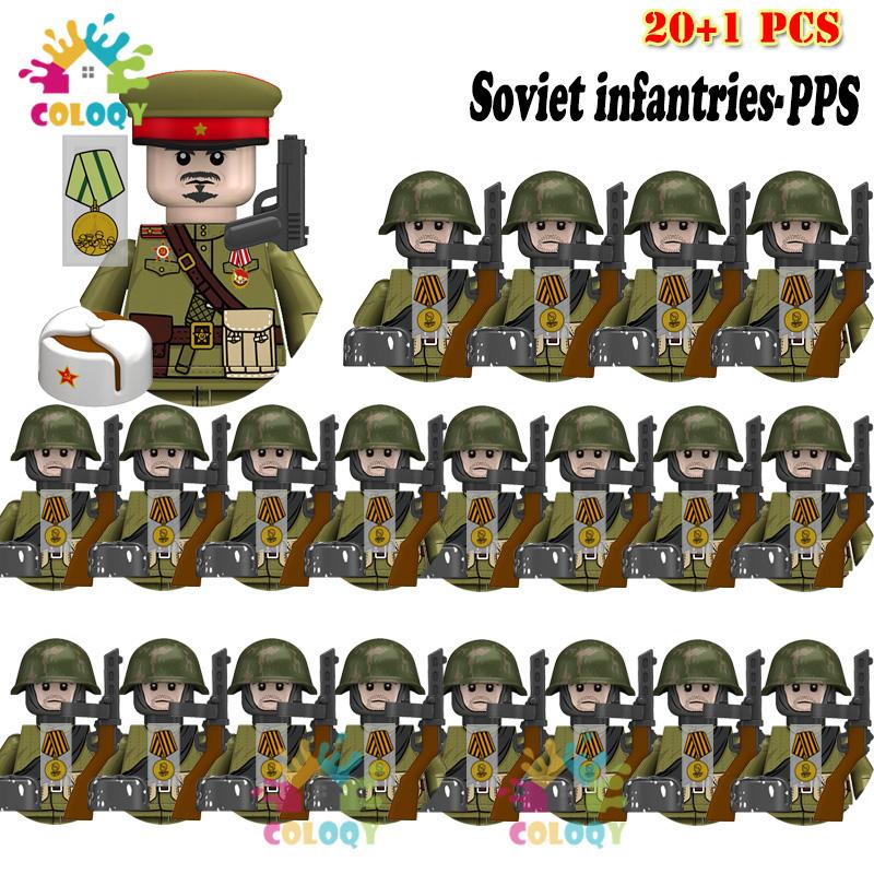 Детские игрушки 21 шт./лот Вторая мировая война N001-N095 Офицеры Солдаты Строительные блоки США Советские Великобритания Мини-фигурки Для детей Дни рождения Подарки