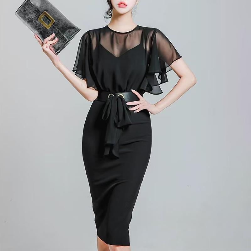 ZANZEA Женское элегантное повседневное платье-футляр с круглым вырезом и коротким рукавом