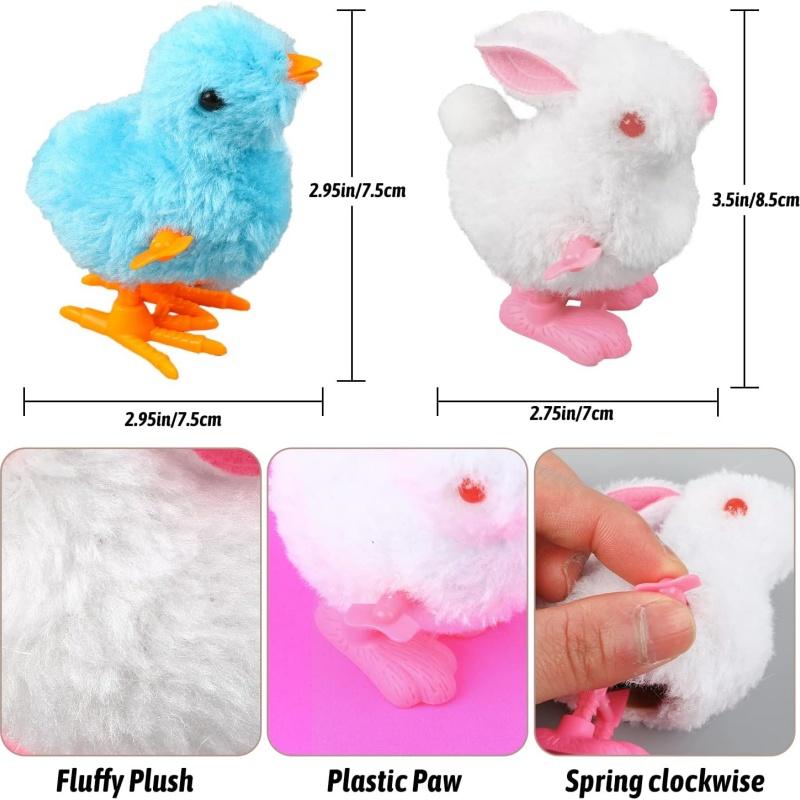 Bunny And Jumping Chick Wind Up Toys Plush Hopping Rabbits Wind-Up Toy For Kids Easter Stocking Stuffers Party Favors