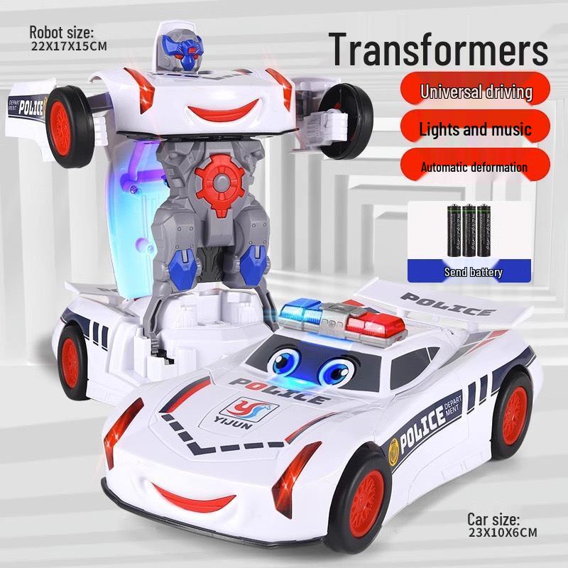 TikTok Transforming Police Car Robot - Children's Electric Rotating Toy