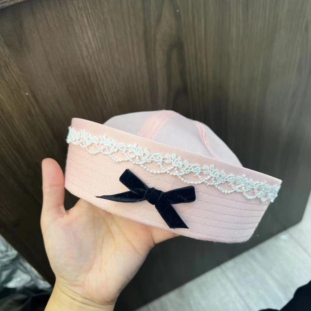 Y2k Navy Hat Bow Lace Berets Cute Sailor Caps  Women