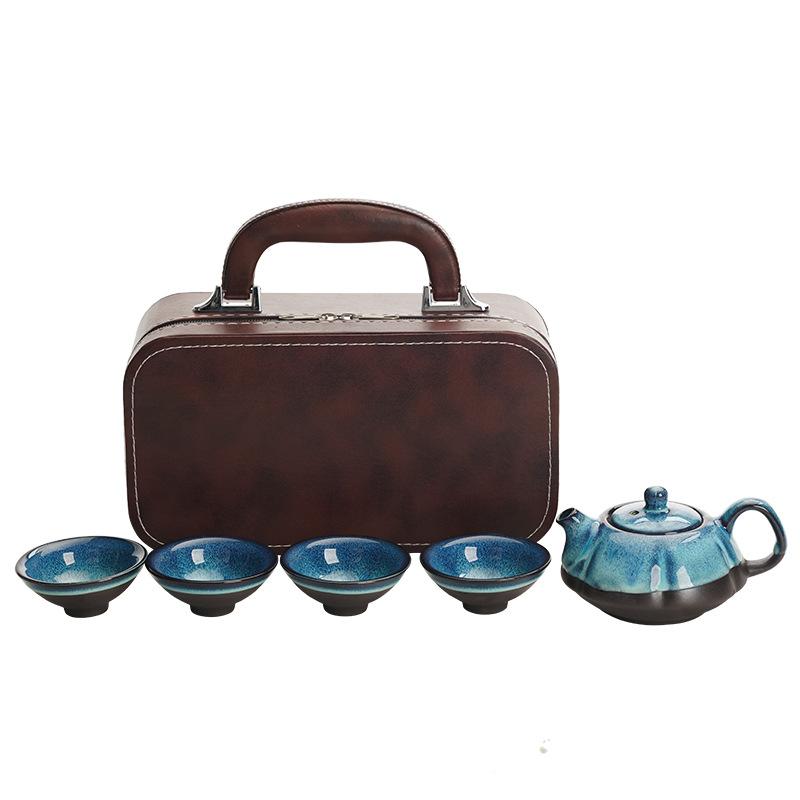 Kiln change creative pumpkin pot travel tea set one pot four cups set outdoor camping portable express cup annual meeting commemoration