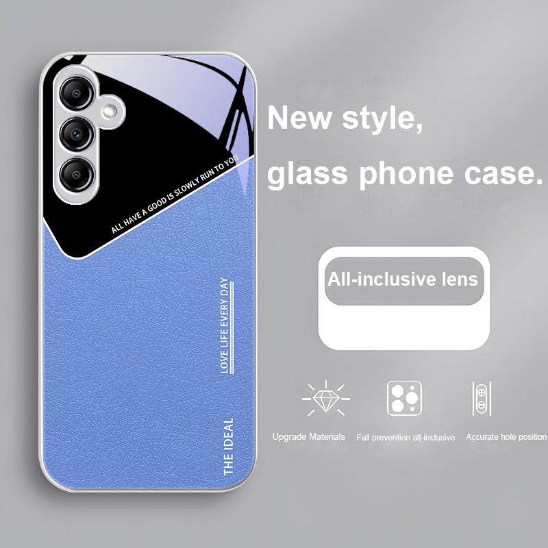 Кожаный элемент Синий Для Samsung Galaxy A01 A02 A03 Core A04 A14 4G A13 54 34 31 20 25 23 22 5G S21 Ultra S20 Стеклянный чехол для телефона