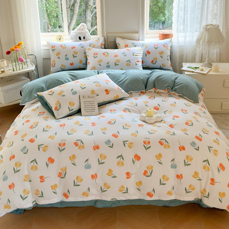 Romantic Floral Love Heart Duvet Cover Queen 4 Pcs Kawaii Strawberry Bedding Set For Girl Teen Reversible Pink Comforter Cover