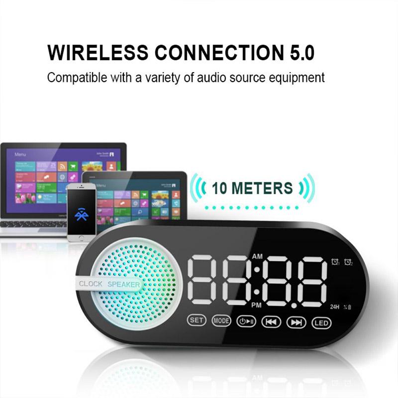 Беспроводные Bluetooth-динамики, часы с двумя будильниками, поддержка TF-карт, FM-радио, высококачественный звук, цифровые настольные часы, украшение для дома