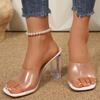 Fashion Sexy Transparent Pvc Sandals Women Summer 2025 Fashion Thick High Heels Crystal Slippers Woman Square Toe Slip On Party Shoes