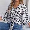 Fashion Long Sleeve Leopard Print Blouse Women Loose Elegant Casual Shirts for Women Vintage V Neck Lace Up Office Lady Tops 24118