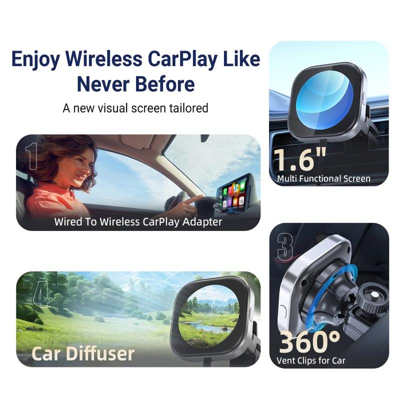 Проводной к Беспроводному Конвертер CarPlay, Адаптер Системы Умного Подключения и Развлечений для Автомобиля, Модернизированный Зажим для Освежителя Воздуха