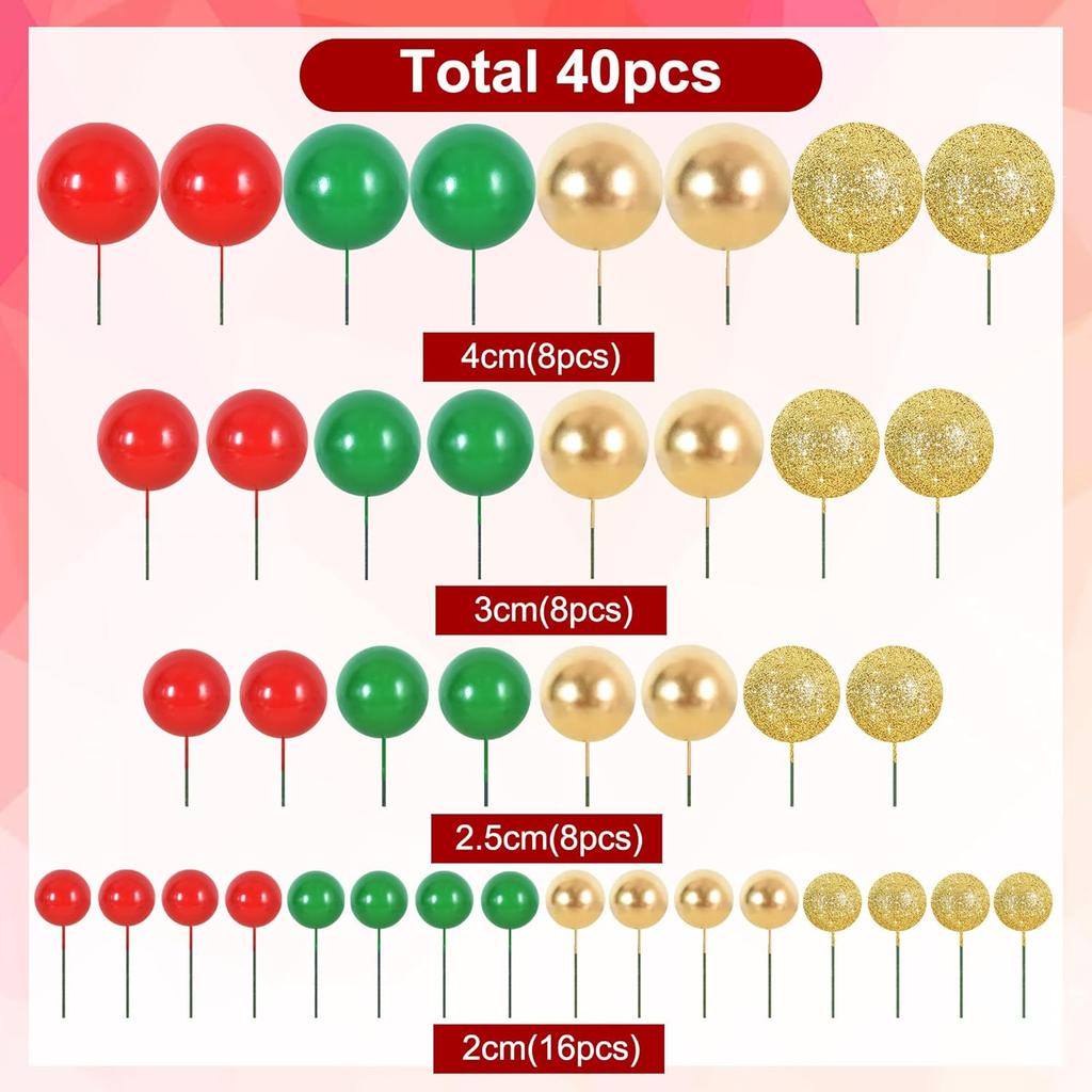 40 шт. шарики для украшения торта мини-шарики украшения торта зеленые красные золотые палочки пенопластовые шарики DIY торт топпер вставки шарики декор торта