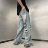 Мужские винтажные прямые джинсы Y2K в американском стиле, свободные рваные джинсы с высокой талией, уличные брюки в стиле хип-хоп