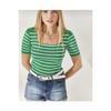Женская трикотажная блузка с квадратным воротником в полоску(стандартный размер)