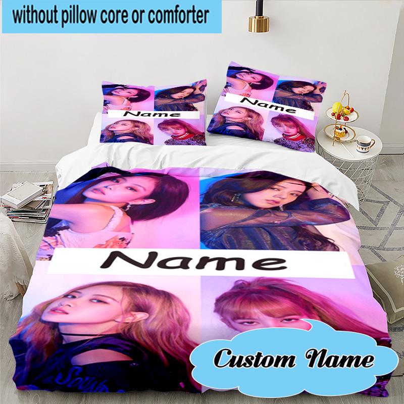 3PCS Custom Name Kpop Fashion Collage Bedding Set, Including 1pc Duvet Cover And 2pcs Pillowcases, Suitable for dorms and bedrooms Gift