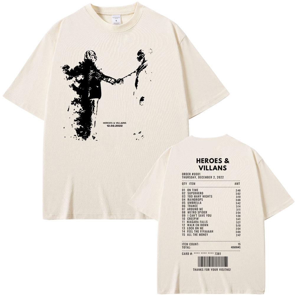Футболки с двусторонним принтом Rapper Metro Boomin Heroes & Villains для мужчин и женщин, хип-хоп, винтажные, оверсайз, мужские, крутая уличная одежда