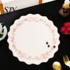 Large Round Placemats for Banquet Embroidered Placemat, 15 Inch Scalloped Leaf Bow Embroidery Retro Style Edge Table Pads Washable Fabric Heat