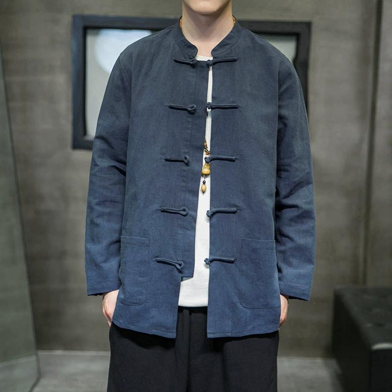 Китайская рубашка мужская хлопковая льняная рубашка Тан костюм верхняя часть весна осень длинный рукав кунг-фу рубашка традиционная мужская блузка