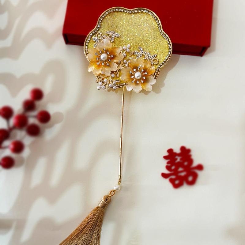 Bride Wedding Handheld Group Fan Decoration Handmade Chinese Vintage Flower Fan Photography Ornaments