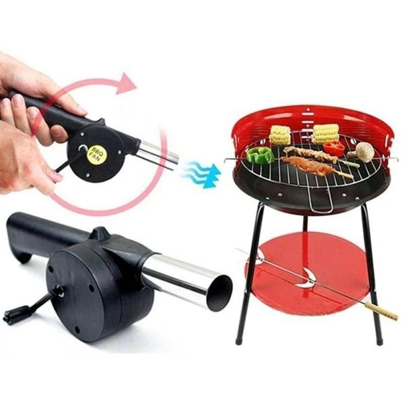 Hand Crank Powered Outdoor Cooking Barbecue BBQ Fan Air Blower for Barbecue Fire Bellow Portable Gun Camping Picnic