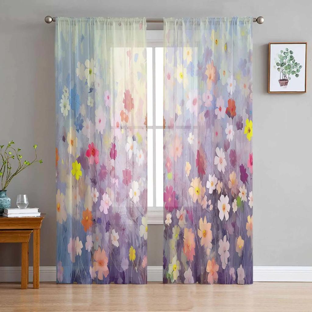 Beautiful Blooming Branches Tulle Window Curtain For Living Room Bedroom Voile Sheer Curtains Kitchen Treatments Drapes