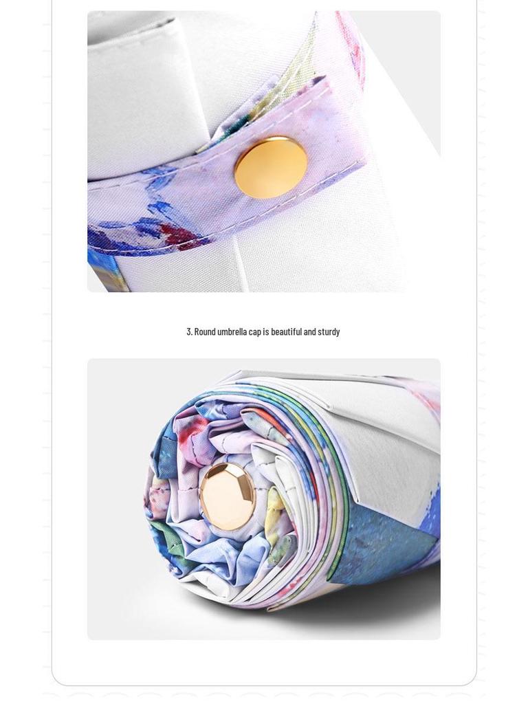 Women's UV-Protection Foldable Sun Umbrella - Compact, Portable, Manual, for Rain or Shine with Black Glue Coating.