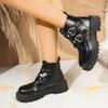 Platform Single Boots Autumn New Round Toe Metal Belt Buckle Soft Sole Anti-Slip Wear-Resistant Block Heel Booties