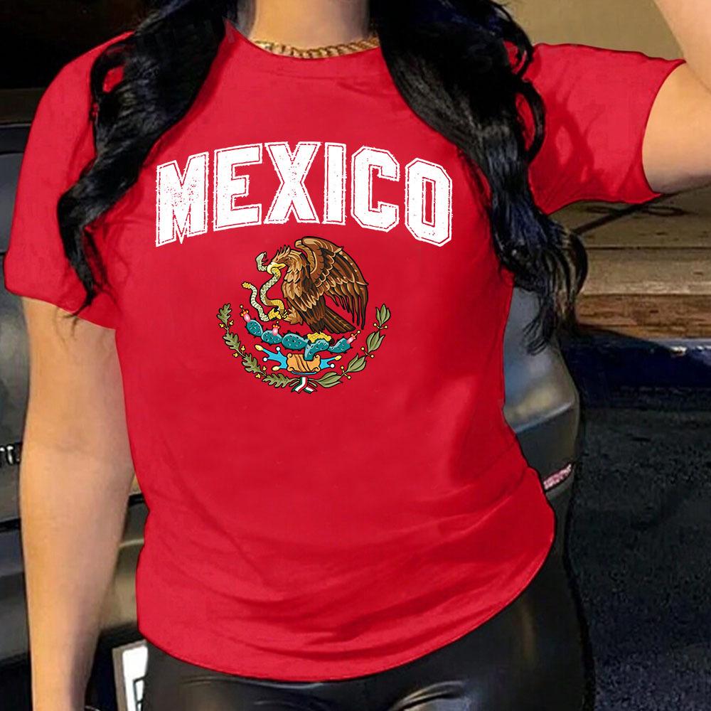 Хлопковая футболка с принтом MEXICO, короткий рукав, круглый вырез, женская, 2D-принт, топы