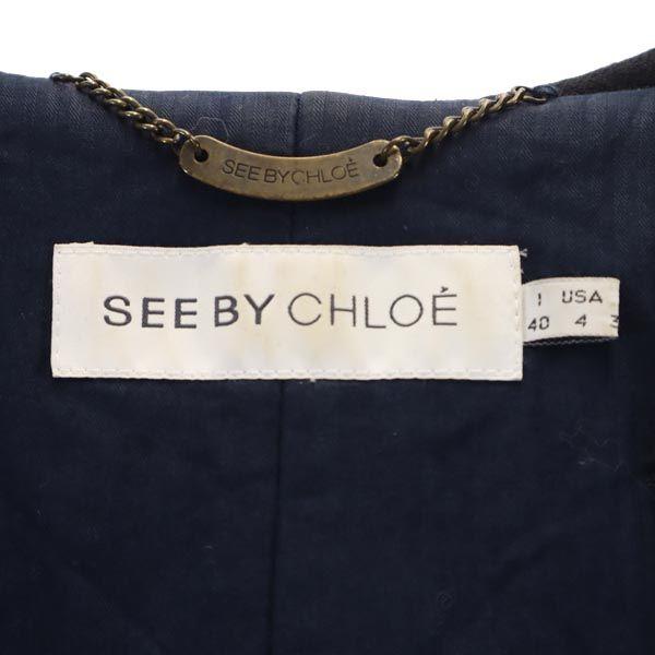 SEE BY CHLOE Хлопковый наполнитель Шерстяное пальто 4 Темно-синий капюшон Женский Б/у