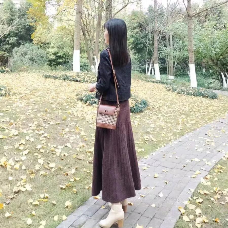 Зимняя норковая вязаная юбка женская длинная А-силуэта юбка-свитер толстая и теплая