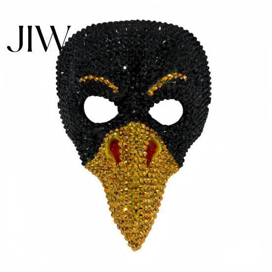 Faux Diamond Beak Mask Rhinestone Eagle Halloween Mask, Vintage Punk Long Masquerade Unobstructed Field Vision with Diamonds, Lightweight Adjustable
