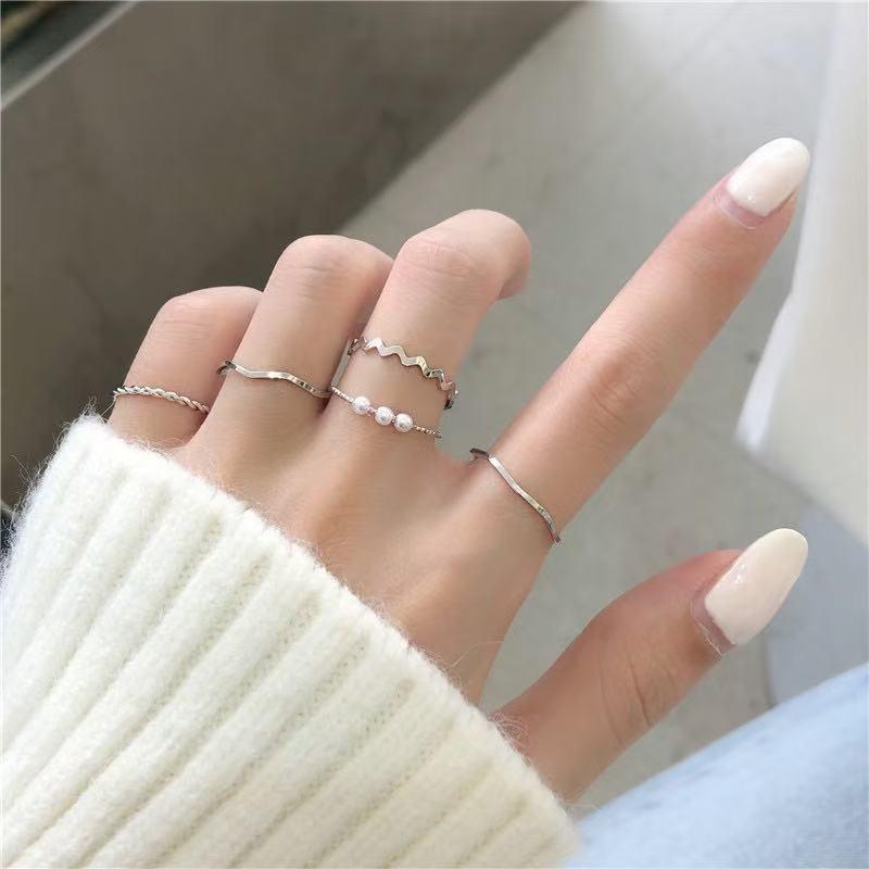 5Pcs Adjustable Open Rings With Irregular Cute Pearl Designs For Women Gift