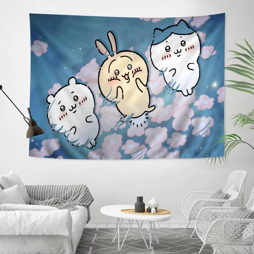 Kawaii Usaki Cartoon Chiikawa Cute Colorful Cute Tapestry Room Decoration Home Decor Bedroom Wall Hanging Fabric