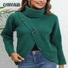 Осенне-зимний женский пуловер с пятью пуговицами и высоким воротом, однотонный свитер с длинными рукавами, вязаный свитер