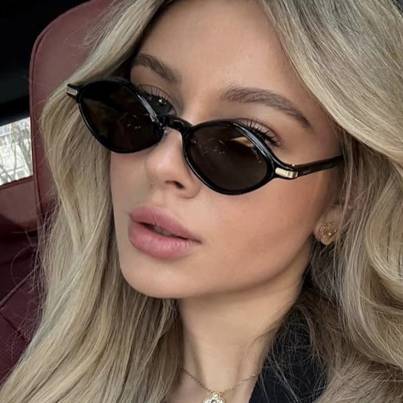 Vintage Oval Sunglasses Black UV400 Shades Triangle Small Frame Sunglasses Small Oval Plain Lenses Glasses