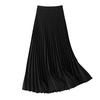 Women Midi Skirt Elastic High Waist Satin Pleated Skirt Solid Color Long Skirt Work Leisure Daily Wear