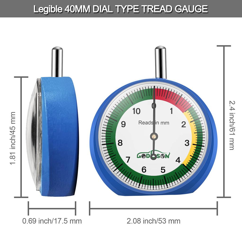 Tire Gauge Tire Tread Depth Meter MM Made in Japan Dial Type Depth Gauge Professional Tire Groove Gauge
