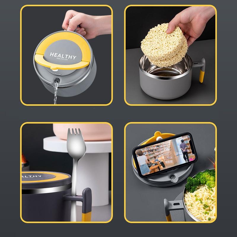 Чаша для лапши быстрого приготовления из нержавеющей стали 304, ланч-бокс с ручкой, коробка для бенто, термос для еды, офисный работник, студенческий детский ланч-бокс