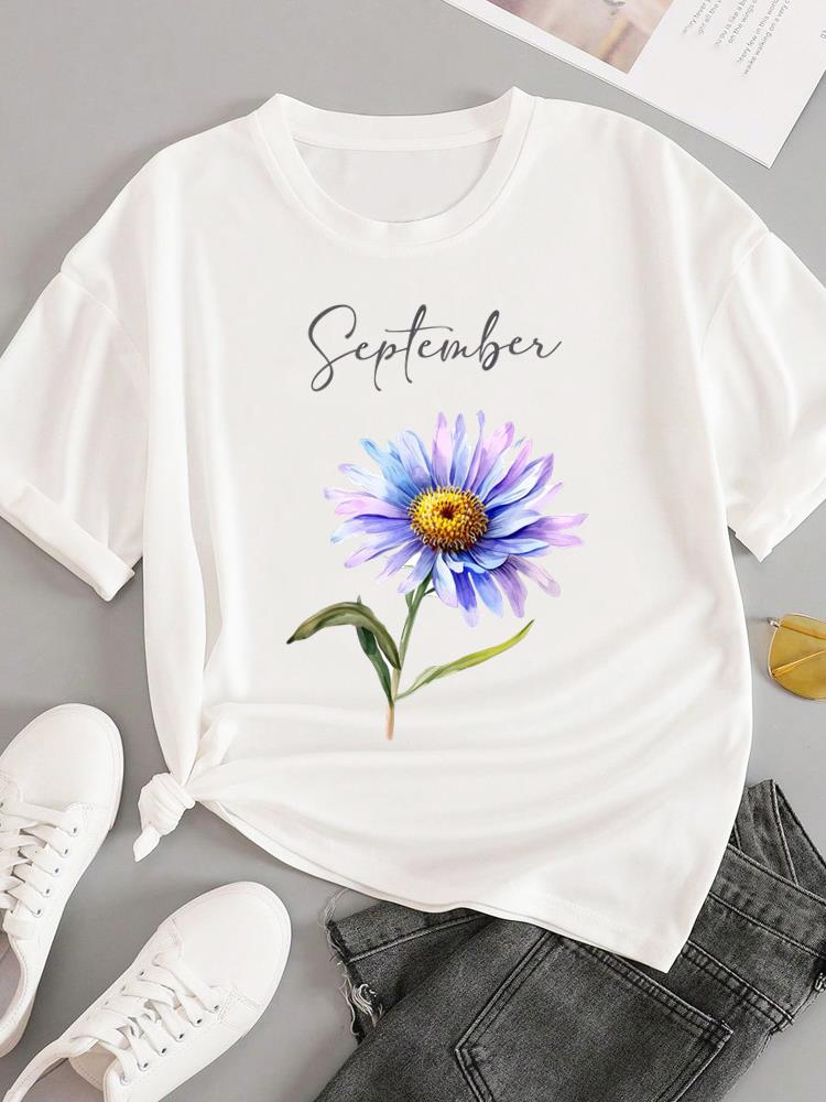 (Азиатский размер) Модные футболки с круглым вырезом для женщин, с милым мультяшным принтом растений, повседневный женский топ, одежда, принт, короткий рукав, графическая футболка