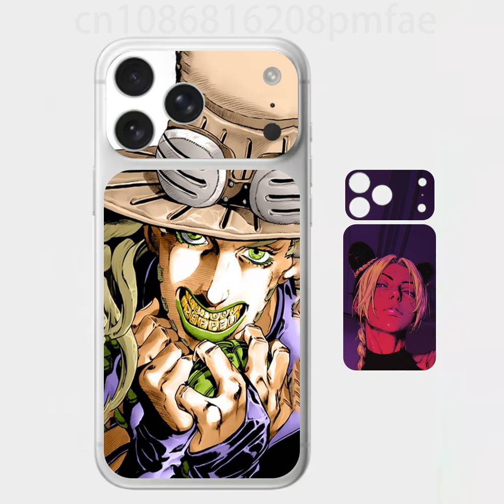 Премиальная виниловая наклейка J-JoJo's Bizarre Adventure для iPhone 17 Pro/Max, Защитная наклейка на заднюю панель и рамку камеры (Не чехол)