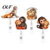 Acrylic Badge Clip for Nurses Retractable Holder, Cute Monkey Pattern Print 360 Degree Rotating Telescopic Reel Teachers Clip, Easy-pull Office Staff