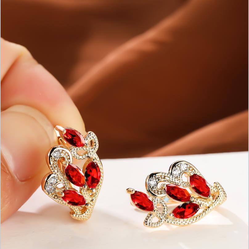 1 пара серег золотого цвета с радужным камнем и цветочным узором в виде листьев, красные, желтые, синие, зеленые, висячие полые серьги с камнями