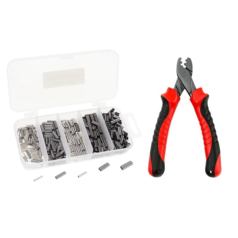 1x рыболовные обжимные клещи и 500 шт./компл. одинарные и двойные 5 размеров, смешанные обжимные втулки для лески, медная трубка